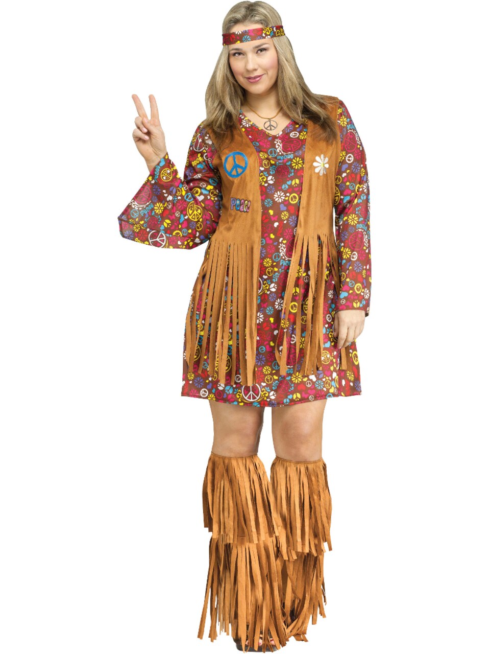 Women's Groovy Peace And Love Hippie Fringe Dress Costume Plus Size 16-20